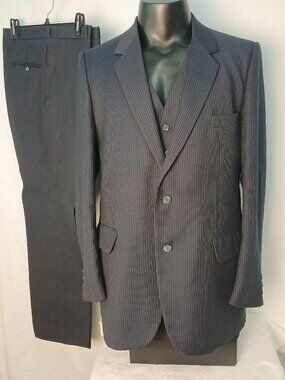 3-Piece Navy Wool PinStripe Suit